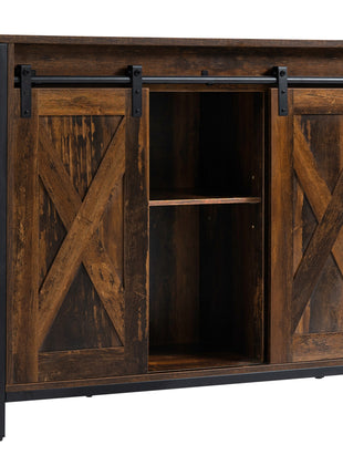 Industrial Sideboard Buffet Cabinet, Coffee Bar Cabinet, Kitchen Cabinet with Sliding Barn Doors, Storage Cabinets and Adjustable Shelves for Living Room, Home Bar, Rustic Brown
