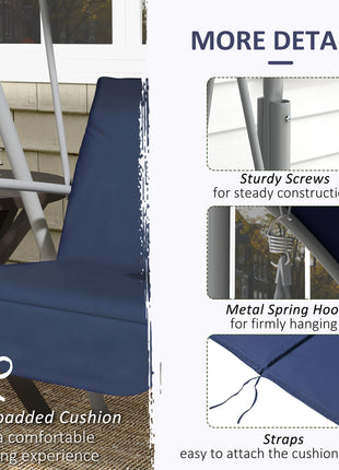 2-Seater Outdoor Porch Swing with Canopy and Table, Patio Swing Chair for Garden, Poolside, Backyard, Dark Blue