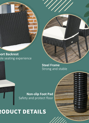 4 PE Rattan Outdoor Dining Chairs with Cushions, Patio Wicker Dining Chairs with Backrest, Black