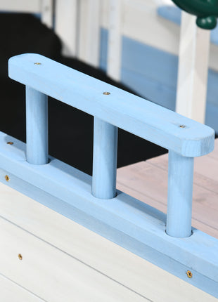 Kids Sandbox with Canopy, Pirate Ship Wooden Sand Boxes with Bench for Backyard, Sand Pit for Toddlers, 83" x 43", Blue