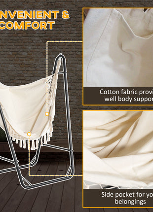 Hammock Chair with U Shape Stand, Hammock Swing Chair with A Side Pocket, Cream White