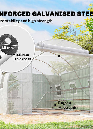 10'x11'x6' Walk-in Tunnel Greenhouse with Shelves, Mesh Door and Windows, Hoop House Greenhouse with PE Cover, White