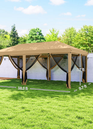 10' x 20' Pop Up Canopy Tent with Netting, Heavy Duty Instant Sun Shelter, Large Tents for Parties with Carry Bag for Outdoor, Garden, Patio, Beige