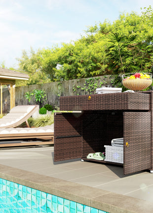 Outdoor Storage Cabinet, Waterproof PE Rattan Cabinet with Drawer for Indoor, Outdoor Swimming Pool, Mixed Brown