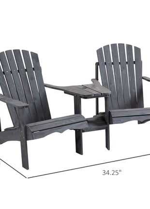 Outdoor Wood Adirondack Chair Reclined Bench w/ Coner Table & Umbrella Hole
