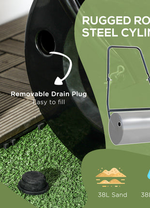 38L Heavy Duty Push/Tow Behind Lawn Roller, U-handle Garden Roller Filled with Water or Sand