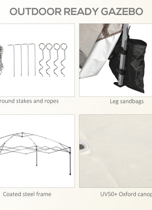 10' x 10' Pop Up Canopy Tent with Netting, Instant Sun Shelter, Tents for Parties, Height Adjustable, with Wheeled Carry Bag and 4 Sand Bags for Outdoor, Garden, Patio, Cream
