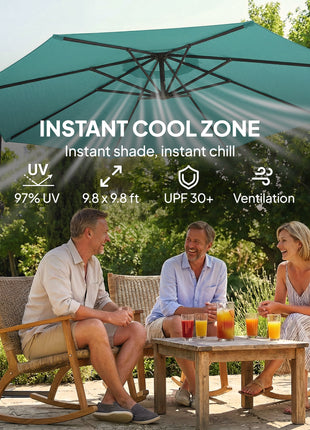 10 ft Offset Patio Umbrella with Cover, Hanging Cantilever Umbrella with 360° Rotation, Crank Handle, Tilt, Sky Blue