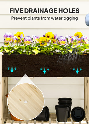 Wood Raised Planter Box, Elevated Garden Bed with Lockable Wheels, Side Tables, Bottom Shelf, Drain Holes, Natural