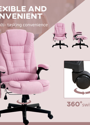 6 Point Vibrating Massage Office Chair with Heat, Linen High Back Massage Desk Chair with Reclining Backrest, Pink