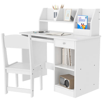 Kids Desk and Chair Set 5-8 Year Old with Storage, White