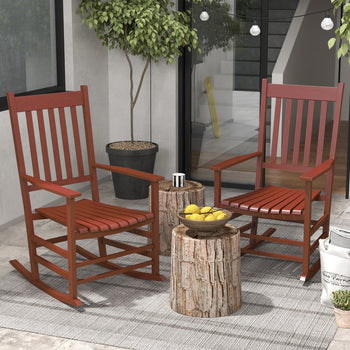 Outdoor Rocking Chair Set of 2, Patio Rocking Chair with Smooth Curves, High Density Wooden Rockers for Lawn Garden Porch, Supports Up to 350lbs, Wine Red