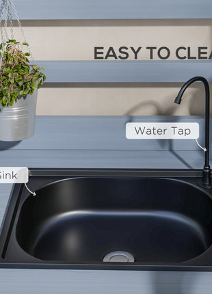 Wooden Potting Bench with Storage, Sink, Water Tap for Backyard, Patio, Balcony, Gray