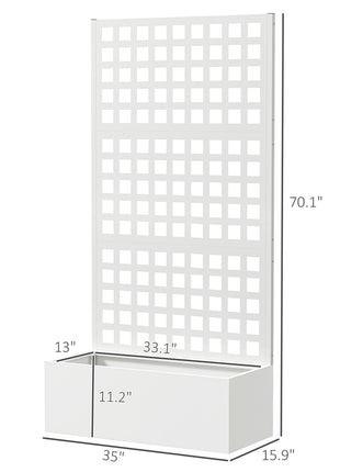 Galvanized Raised Garden Bed Planter Box with Trellis for Climbing Plants, Vegetable, Vines, 35" x 16" x 70", White
