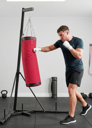 Punching Bag with Stand for Adults, 72.8"-90.9" Height Adjustable Freestanding Boxing Stand with Canvas Sandbag, Red