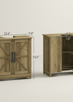 Farmhouse Pedestal Sink Storage Cabinet, Bathroom Sink Cabinet with 2 Barn Doors and Adjustable Shelf, Light Gray