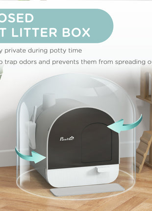 Cat Litter Box with Lid with Scoop and Filter, Light Gray