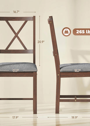 Set of 2 Dining Chairs, Upholstered X-Back Dining Room Chairs with Rubberwood Legs and Padded Seat, Walnut