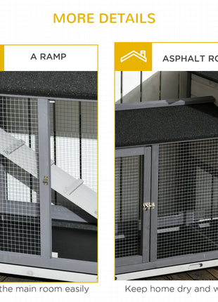 90.5" Wooden Rabbit Hutch Bunny Cage Pet Playpen House Enclosure with Double Side Run Boxes, No Leak Tray, Ramp, for Rabbits, Chickens, Ducks, Guinea Pig and Small Animals, Light Gray