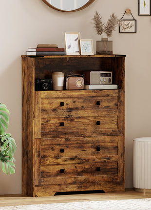 Shoe Cabinet with 2 Flip Drawers, Narrow Shoe Storage Cabinet, Rustic Brown