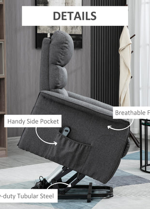 Power Lift Assist Recliner Chair for Elderly with Remote Control, Linen Fabric Upholstery Gray