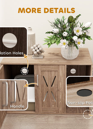 Cat Litter Box Enclosure with Scratching Board, Cat Washroom End Side Table, 31.5" x 19" x 20", Walnut Brown