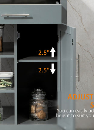 Kitchen Island Cart, Rolling Kitchen Island with Storage Shelf, Solid Wood Top, Drawer, for Dining Room, Gray