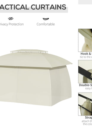 10' x 13' Outdoor Gazebo Patio Gazebo Canopy, Double Vented Roof, Steel Frame, Curtain Sidewalls, Sun Shade Shelter for Garden, Lawn, Backyard, Deck, Beige