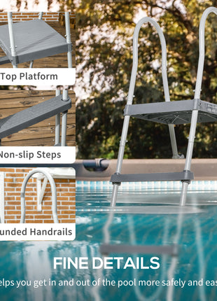 70" Above Ground Swimming Pool Ladder, A-Frame Deck Ladder, Non-slip Steps and Handrails for 48" Pool Wall Height, Gray