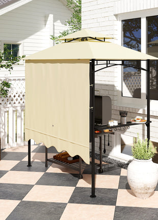 8' x 7.6' Outdoor Grill Gazebo, Barbecue Gazebo Shelter with Side Awning, 2 Side Shelves and 6 Hooks, Beige