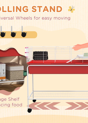 Two-Story Small Animal Cage Removable from Stand, Pet Habitat with Shelf & Wheels, 39" x 20.5" x 36.5", Red