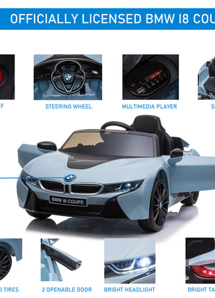 Licensed BMW I8 Coupe 6V Electric Car, Kids Ride-On Car, Battery Powered Toy with Remote Control Music Horn Lights Suspension for 37-96months Old, Blue