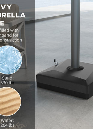 330 lbs. Fillable Umbrella Base for 84D-110V02 Model Umbrella, Cantilever Umbrella Stand, Wheels, Adjustable Feet, Black