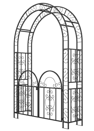 7.4ft Steel Garden Arch with Gate, Garden Arbor Trellis for Climbing Plants, Roses, Vines, Wedding Arch Stand for Outdoor, Garden, Lawn, Backyard, Black