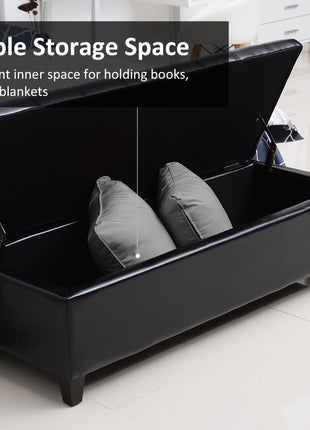 51" Ottoman Storage Bench, Faux Leather Storage Chest with Lift Top, Tufted Ottoman for Living Room, Entryway, Black