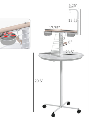 Bird Stand with Wheels, Perches, Feed Bowls, Round Tray for Parrot