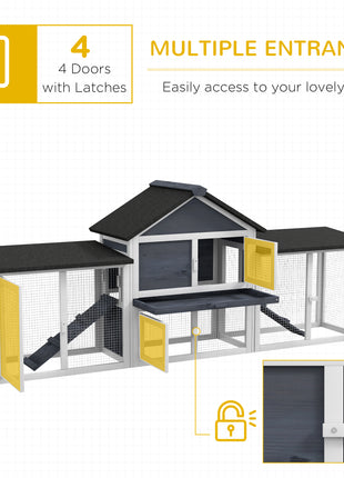 Outdoor Rabbit House 83" 2 Story Deluxe XL Wooden Rabbit Hutch, Big Bunny Cage w/ Ladder and Run, Dark Gray