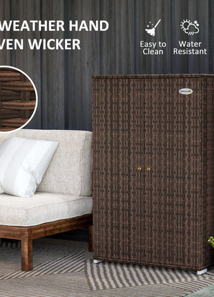 Outdoor Storage Cabinet with Shelves, Rattan Pool Towel Storage Cabinet with Removable Shelf & Drawer, Mixed Brown