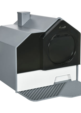 Hooded Cat Litter Box w/ Litter Mat, Litter Particle Catching, Gray