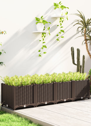 Plastic Raised Garden Bed, 5 x 1 x 1 ft Outdoor Flower Box with Drainage Holes for Vegetables, Herbs, Brown