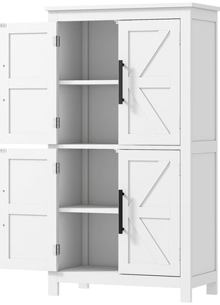 Bathroom Floor Storage Cabinet, Farmhouse Bathroom Cabinet with 4 Doors and Adjustable Shelf, White