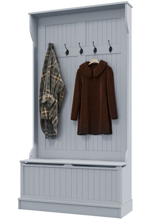 3-In-1 Entryway Bench with Coat Rack, Hall Tree with Bench and Shoe Storage, 5 Hooks for Hallway