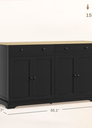 Modern Sideboard, Buffet Cabinet with Storage Drawers, Adjustable Shelves for Living Room, Dining Room, Entryway, Black