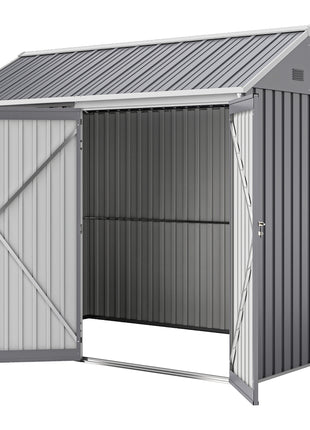 8' x 5.5' Metal Garden Storage Shed, Extra Large Outdoor Tool Storage House w/Lockable Doors, Window, Air Vents, Gray