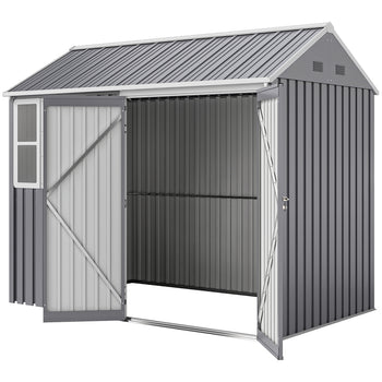 8' x 5.5' Metal Garden Storage Shed, Extra Large Outdoor Tool Storage House w/Lockable Doors, Window, Air Vents, Gray