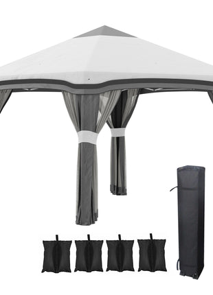 10' x 10' Pop Up Canopy Tent with Netting, Instant Tents for Parties, Height Adjustable, with Wheeled Carry Bag and 4 Sand Bags for Outdoor, Garden, Patio, Gray