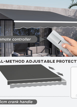 12' x 10' Electric Retractable Awning, Sun Shade Shelter with Remote Controller and Crank Handle for Deck, Black