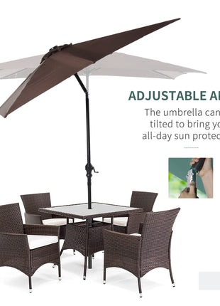 9' x 7' Solar Umbrella, LED Lighted Patio Umbrella for Table or Base with Tilt & Crank, Outdoor Umbrella for Garden, Deck, Backyard, Pool, Beach, Brown