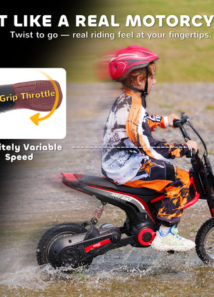 Kids Electric Dirt Bike, 24V 350W, 12-inch, Up to 15 MPH, Red