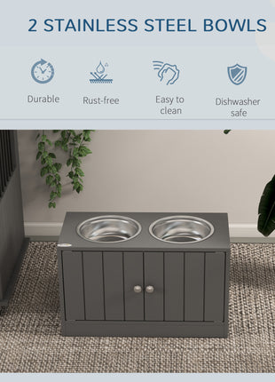Elevated Dog Bowls with Storage Cabinet Containing Large 44L Capacity, Gray